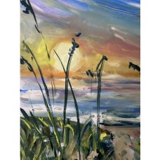“Sea of Azov” – Original Ukrainian Sunset Seascape, Oil on Paper | Marina Stognieva